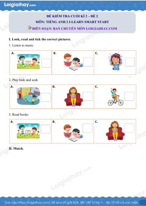 Đề thi học kì 2 Tiếng Anh 2 iLearn Smart Start - Đề số 2
